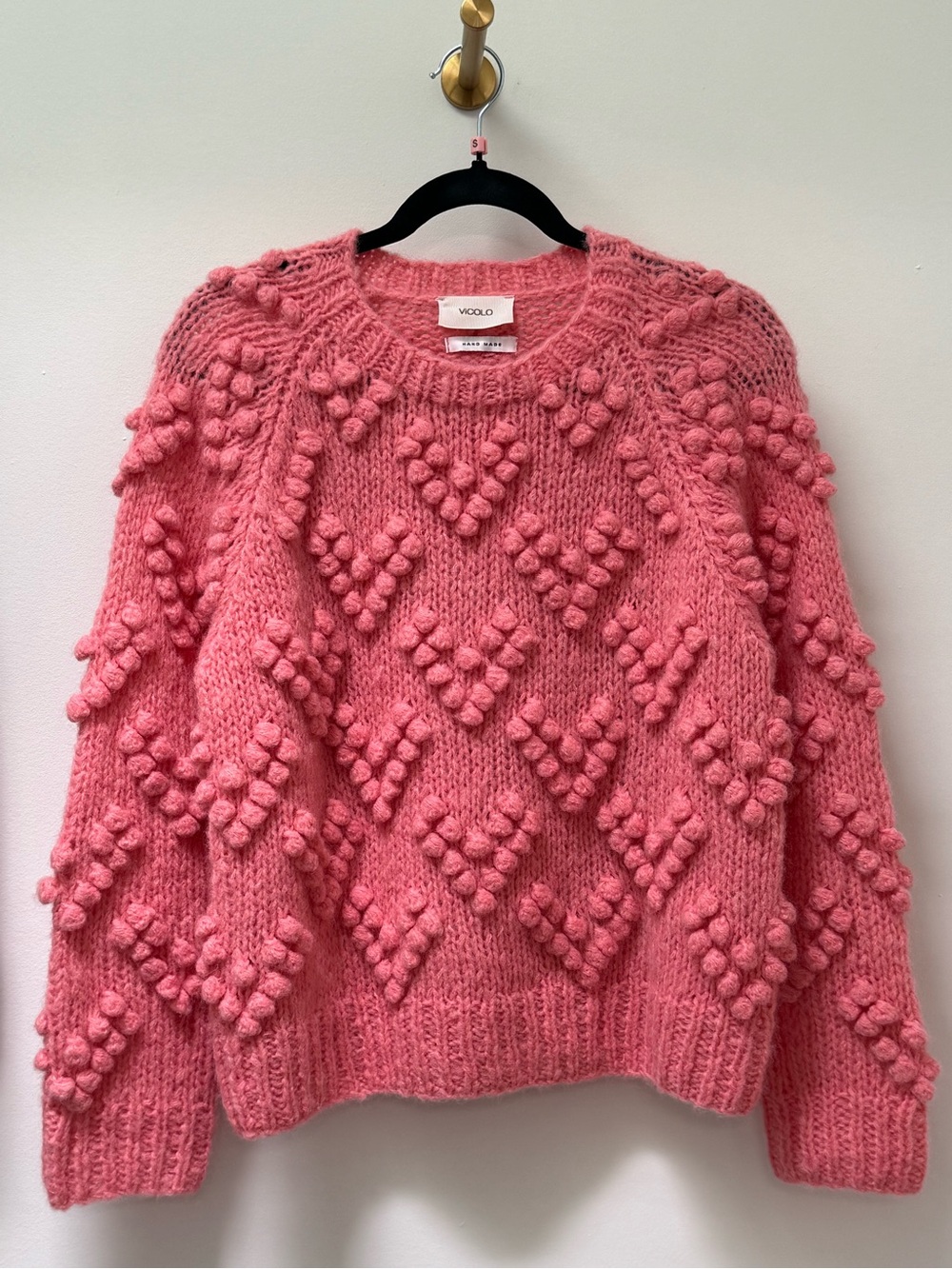 Pink Textured Bobble Knit Sweater🌸
